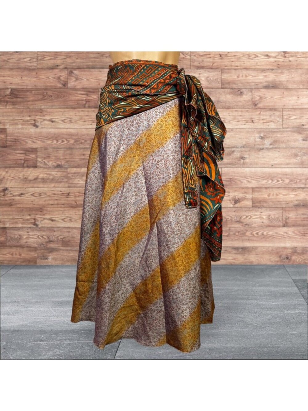 Boho Wrap Skirt Double Layer Sari One Size Multi Wear 36" Travel Resort Festival